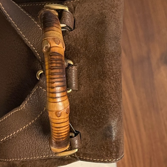 Cute Gucci backpack in brown leather and suede, with bamboo accents - Picture 9 of 16